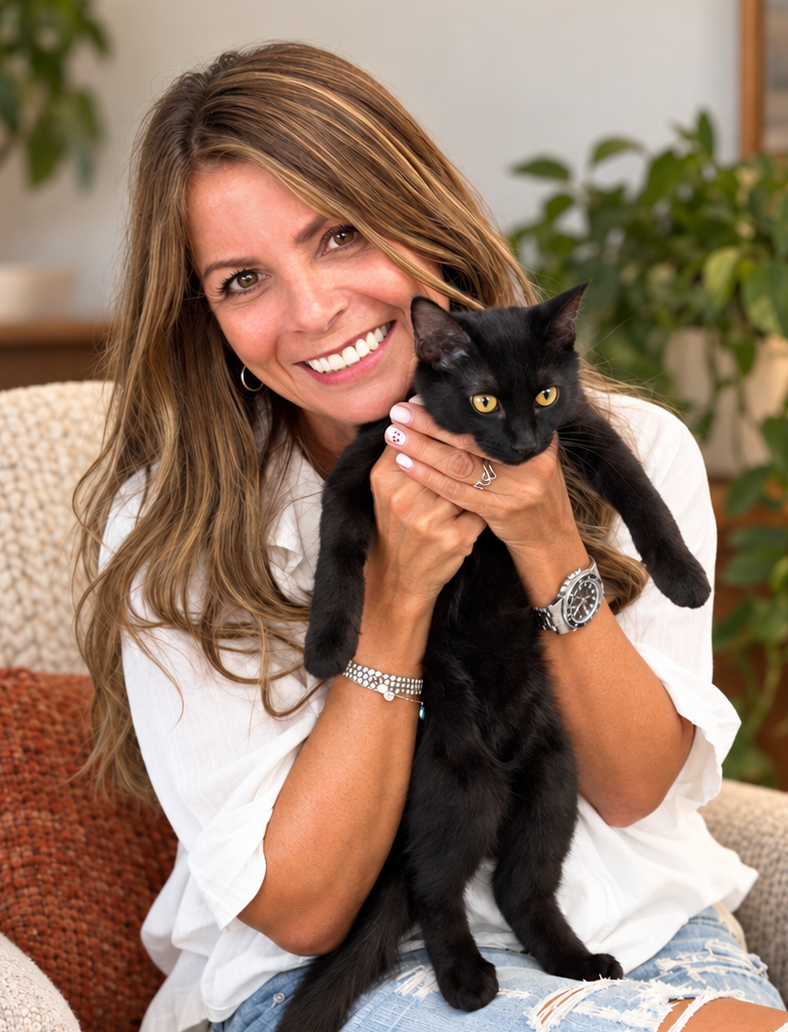 marie chacon holding her cat, Bowie
